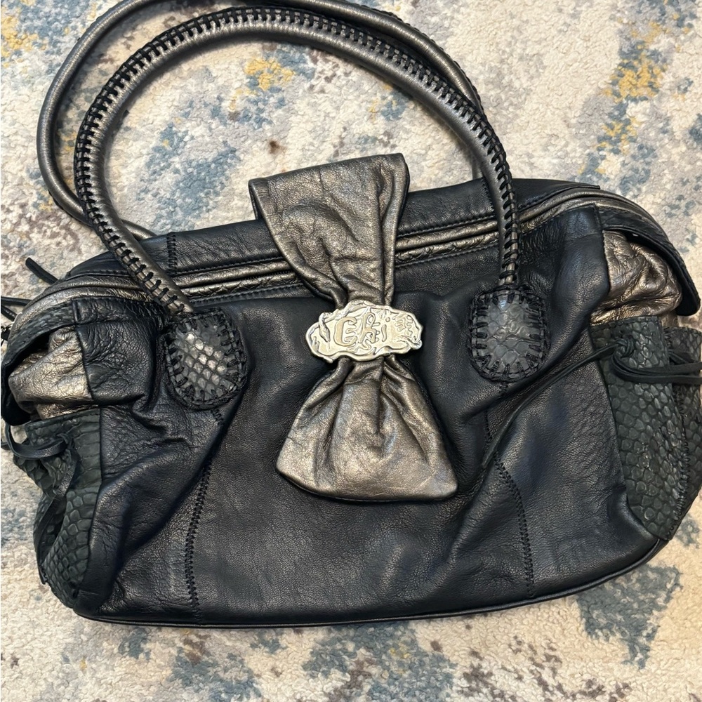 Chi Carlos Falchi Lamb Skin Leather Snake Skin Satchel